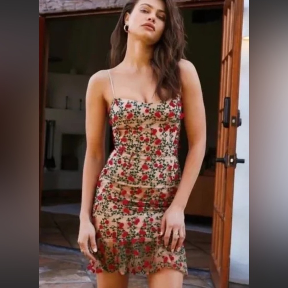 Dress the Population Kaya dress Cherry Embroidered Mini Dress Rouge Red Multi